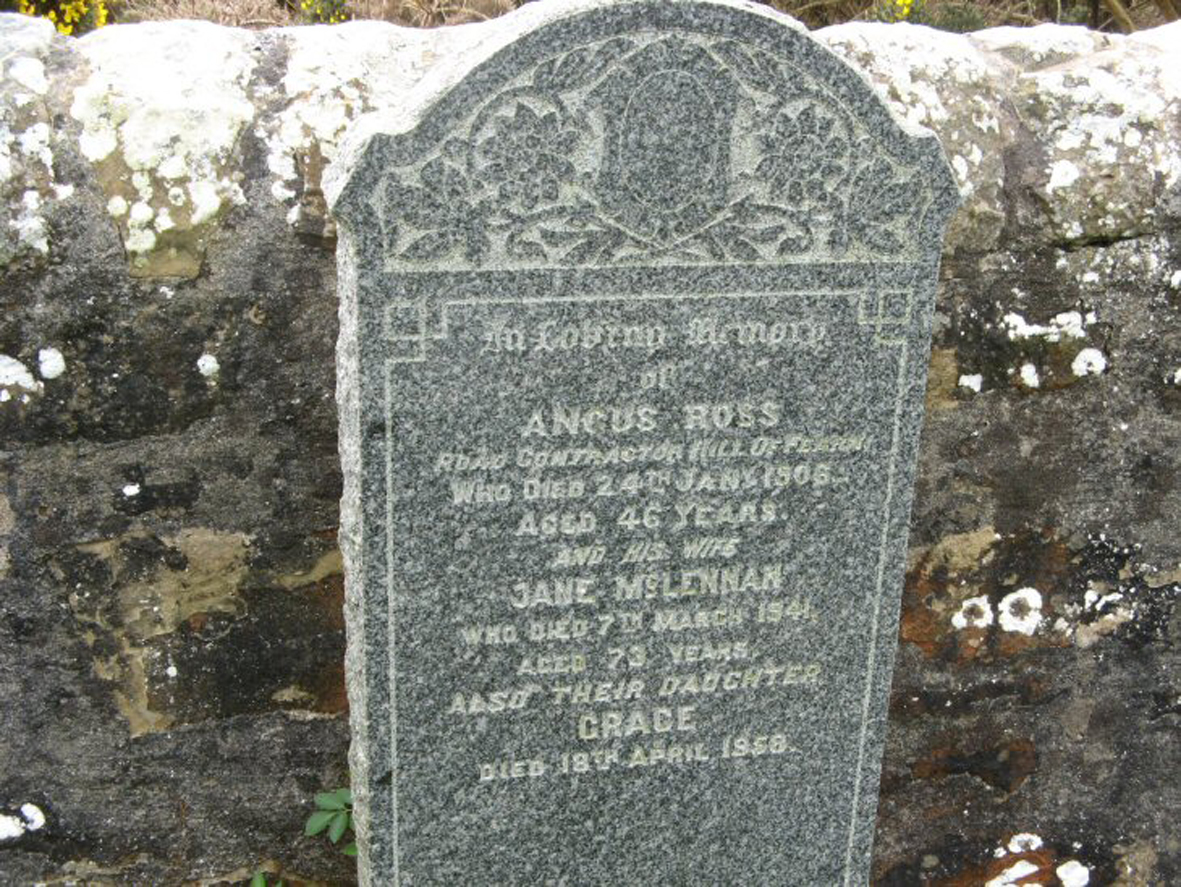 Photo of headstones/Jane McLennan (Ross) died 1941 MI Balintore